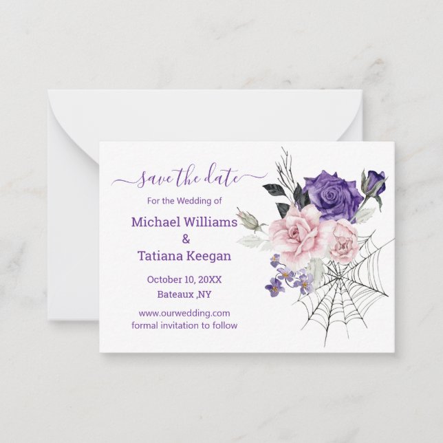 save the date gothic romantic halloween wedding card (Front)
