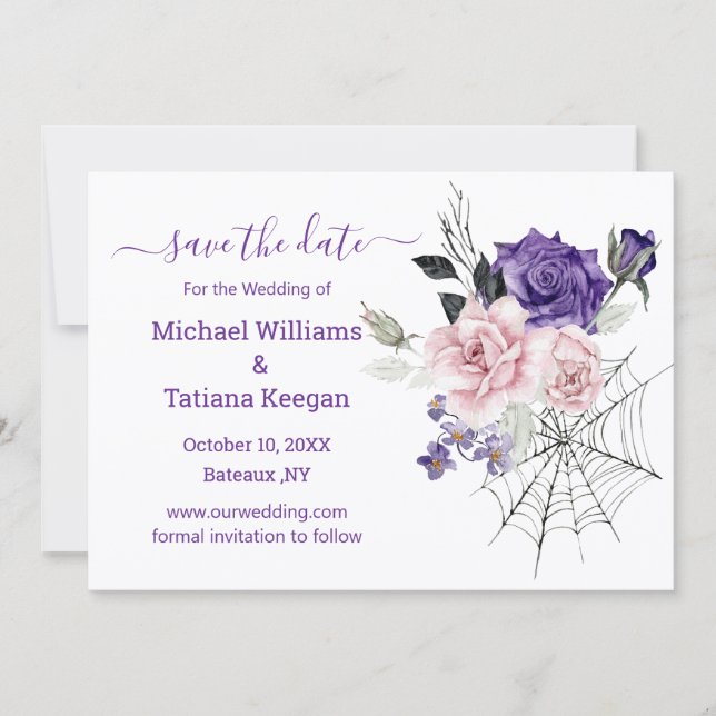 save the date gothic romantic halloween wedding card (Front)