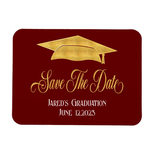 Save The Date Graduation Faux Gold Grad Announcemt Magnet (Horizontal)