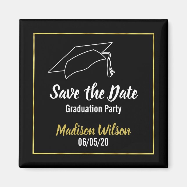Save the Date Graduation Party | Faux Gold Border Magnet (Front)