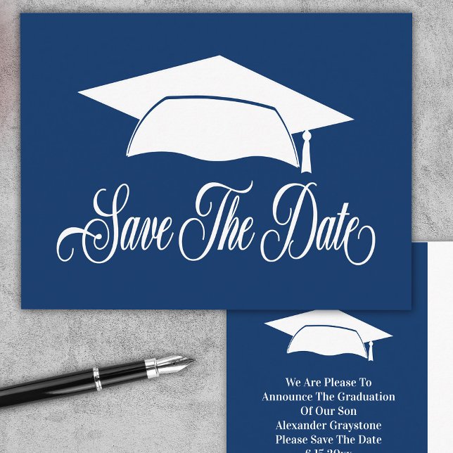 Save The Date Graduation -Simple Blue School Announcement Postcard (Creator Uploaded)