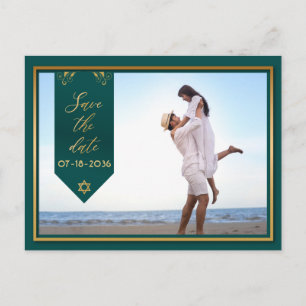 Save The Date Green and Gold Frame Postcard