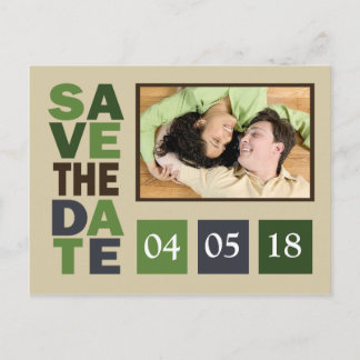 Save The Date Green Shade Wedding Colours Announcement Postcard