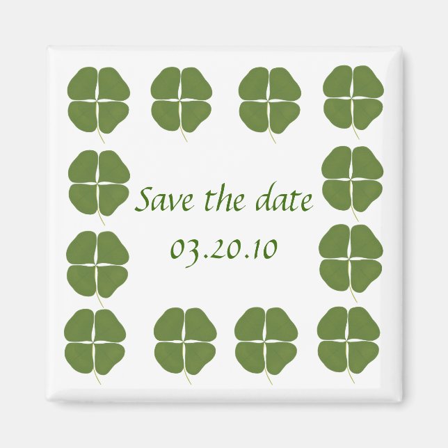 Save the date, Green Shamrocks border magnets (Front)