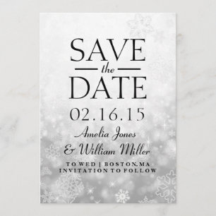 Save The Date Grey Sparkle Snowflake