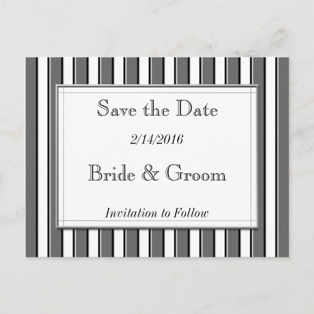 Save the Date Grey Striped Postcard (Front)