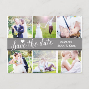 SAVE THE DATE Grey Wedding 6 PHOTO Postcard