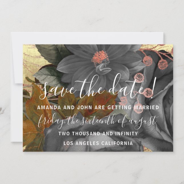 Save The Date Grey Wreath Golden (Front)