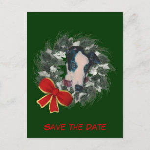 Save The Date Greyhound Wreath Holiday Announcement Postcard