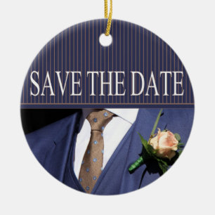 Save the Date Groom's boutonniere Ceramic Tree Decoration