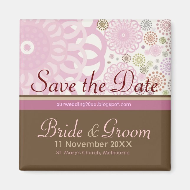 Save the Date Gyroscopes Pink Brown Magnet (Front)