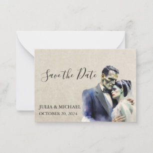 Save the Date Halloween Frankenstein Bride Card