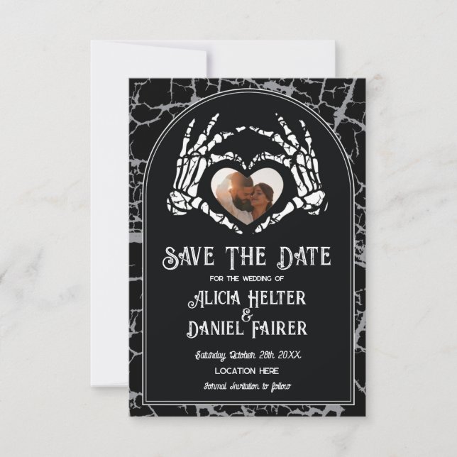 Save The Date Halloween Skeleton Heart Hands (Front)