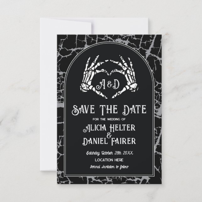 Save The Date Halloween Skeleton Heart Hands (Front)