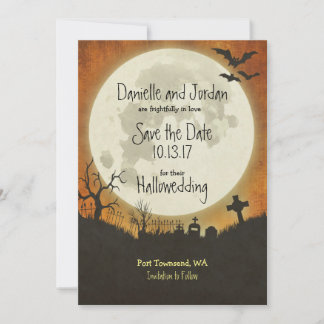 Save the Date Halloween wedding in orange