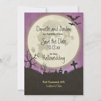 Save the Date Halloween wedding in purple