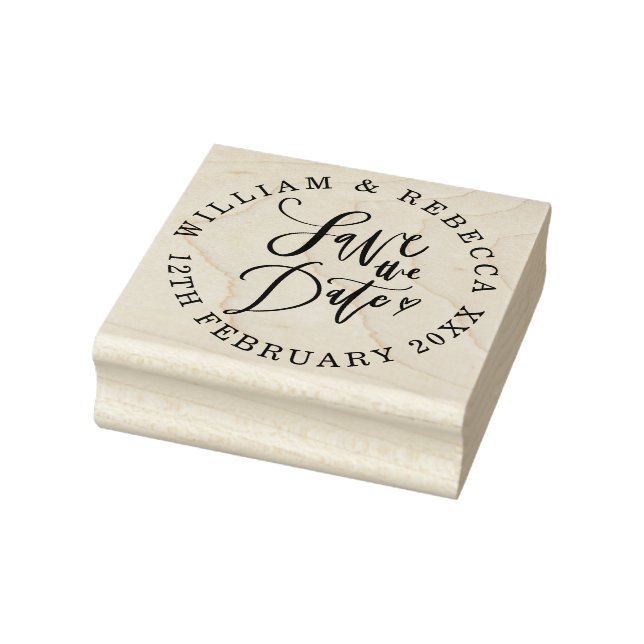 Save the Date Hand Script Heart Circular Rubber Stamp (Stamp)