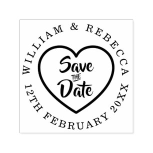 Save the Date Hand Script Heart Circular Self-inking Stamp