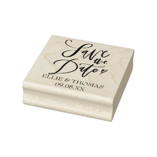 Save the Date Hand Script Heart Rubber Stamp