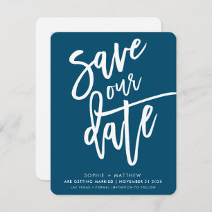 SAVE THE DATE handlettered script dark blue white Invitation