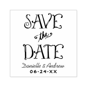 Save the Date Handwritten Script Wedding Monogram Rubber Stamp
