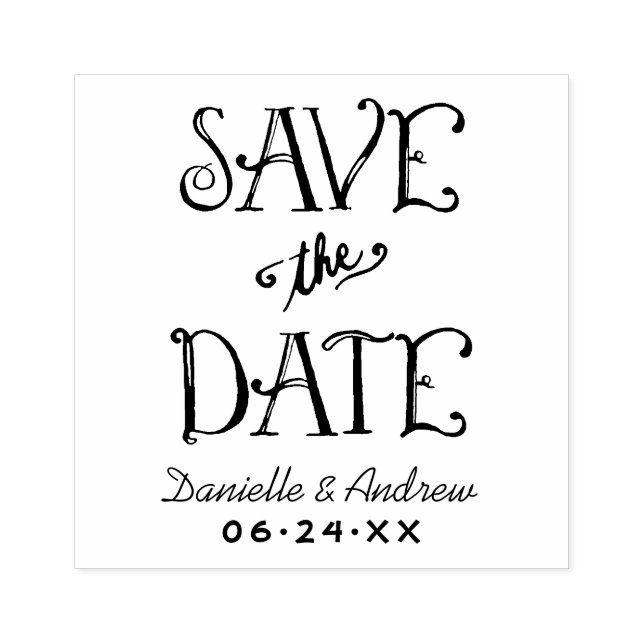 Save the Date Handwritten Script Wedding Monogram Rubber Stamp (Imprint)