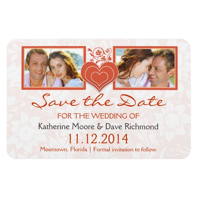 save the date heart two photos magnets (Horizontal)