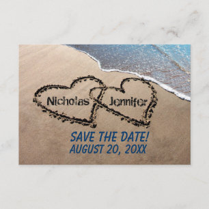 Save The Date Hearts In Sand Wedding Invitation