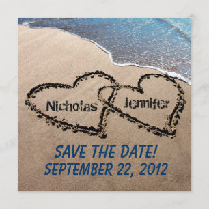 Save The Date Hearts In Sand Wedding Invitation