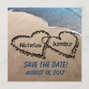 Save The Date Hearts In Sand Wedding Invitation