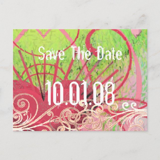 Save The Date - Hearts & Swirls Announcement Postcard (Front)