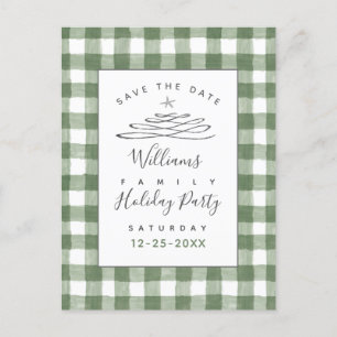Save The Date Holiday Party Green Gingham Postcard
