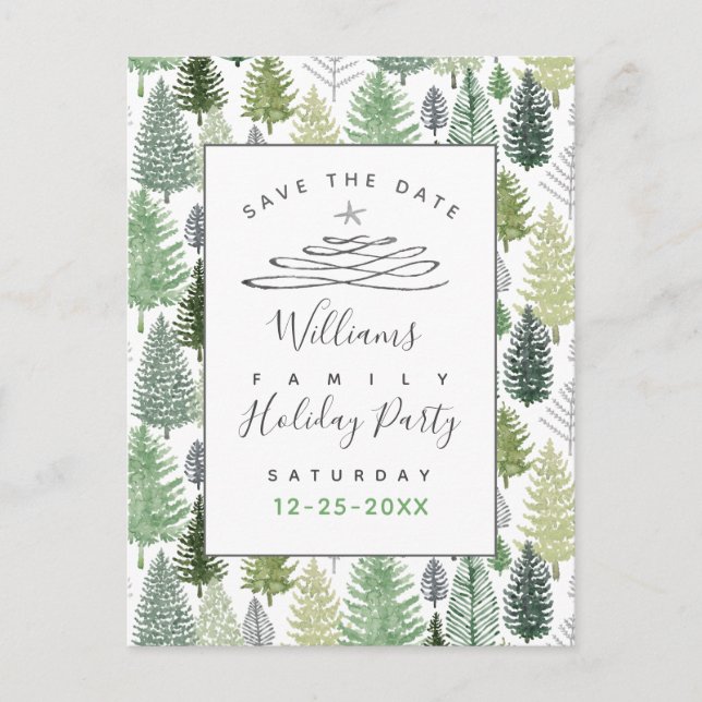 Save The Date Holiday Party Green Pines Postcard (Front)