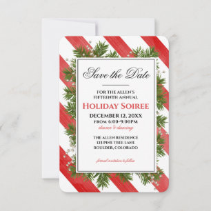 Save The Date Holiday Party Pine & Stripes  