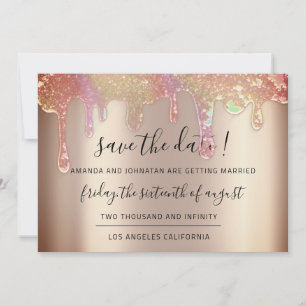 Save The Date Holographic Drips Rose Blush