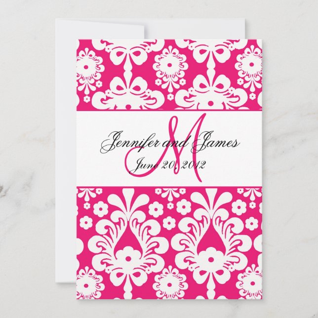 Save The Date Hot Pink Damask Wedding (Front)