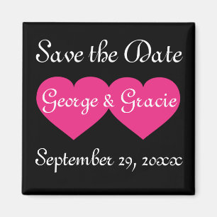 Save the date hot pink hearts magnet