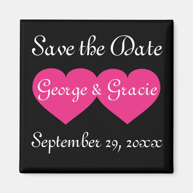 Save the date hot pink hearts magnet (Front)