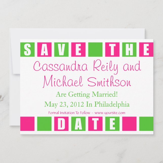 Save The Date (Hot Pink / Lime Green Square Boxes) (Front)