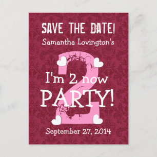 Save the Date I'm Two Birthday Party V09A WINE RED Announcement Postcard