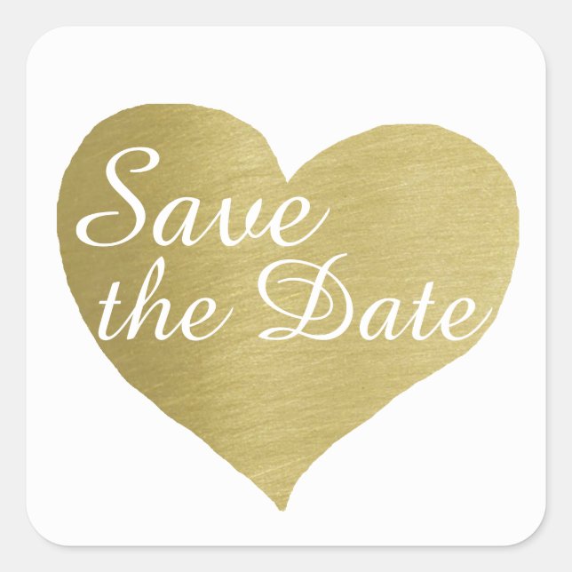 save the date in gold, wedding  square sticker (Front)