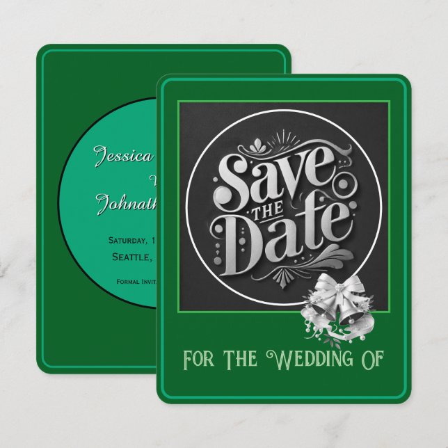 Save The Date In Green Card (Front/Back)