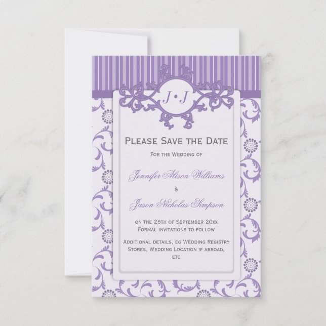 Save the Date in Lavender with Ornate Pattern (Front)