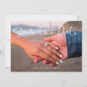 Save the Date in White Handwriting Multi Photo Announcement