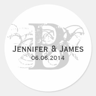 Save the Date Initial Name Wedding Sticker Grey
