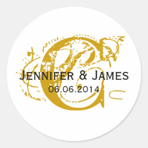 Save the Date Initial Names Wedding Sticker Gold