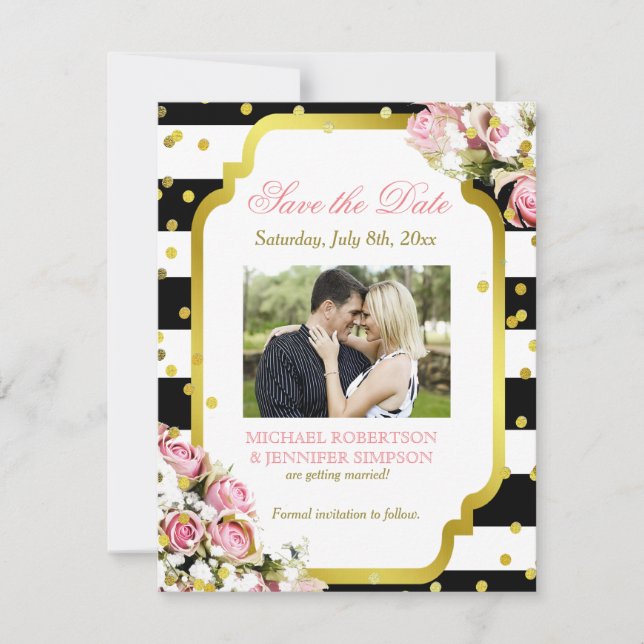 Save the Date Insert Confetti Roses Babys Breath (Front)