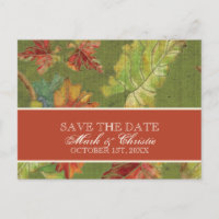 Save the Date Invitation Autumn Grape Leaf Batik