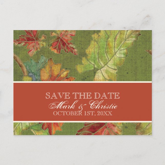 Save the Date Invitation Autumn Grape Leaf Batik (Front)