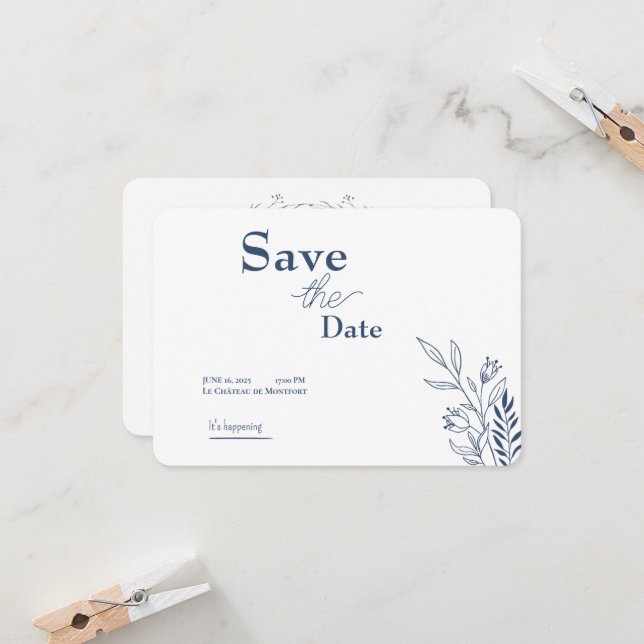  Save the Date Invitation – Elegant Floral Design  (Front/Back In Situ)